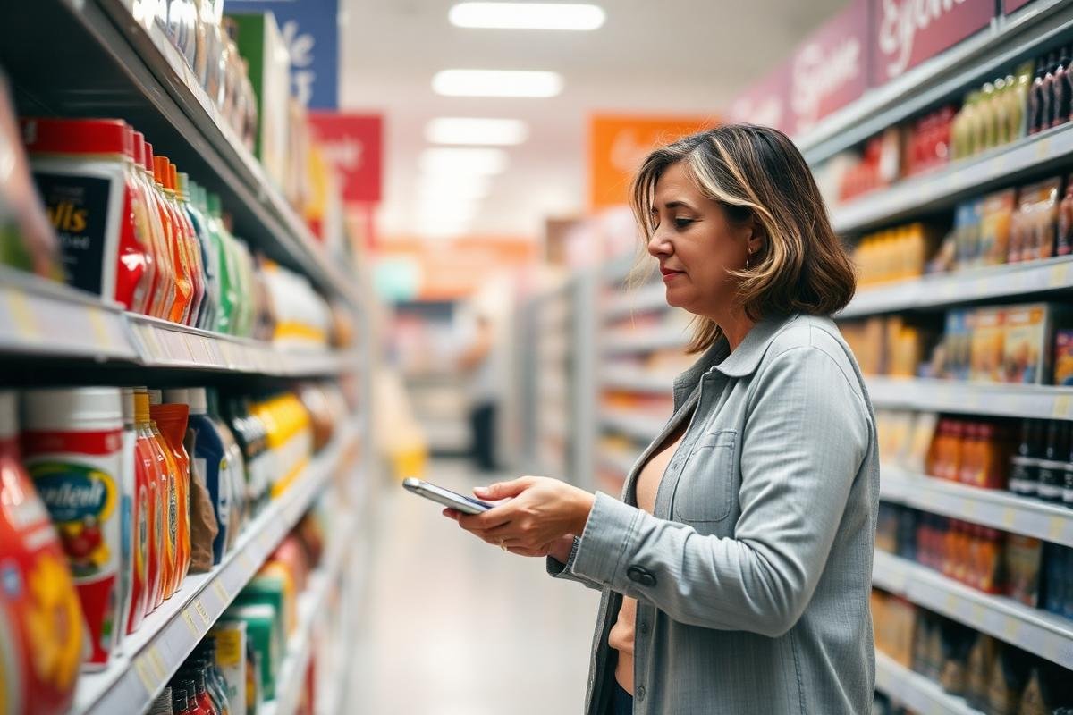 Shopper comparing products in store